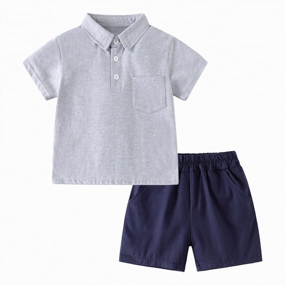 HCNTES Toddler Baby Boy Outfit Sets Kid Summer Clothes Short Sleeve T-shirt Elastic Waist Shorts 2 Piece Short Set Summer Pjs For 2t 3t 4t 5t 6t 7t 8t Children(G-Grey,12-18 Months)