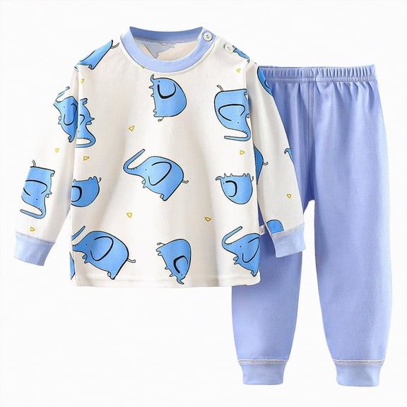 HCNTES Toddler Baby Boy Soft 2pcs Pajamas Set Cute Dailywear & Loungewear Outfits Set for Kids Warm All-Weather Outfits Set(A01-Light Blue,12-18 Months)