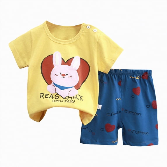HCNTES Toddler Baby Boy Summer Clothes Duck Print Short Sleeves T-Shirt Elastic Fashion PatternShorts 2 Piece Outfit(Yellow,12-18 Months)