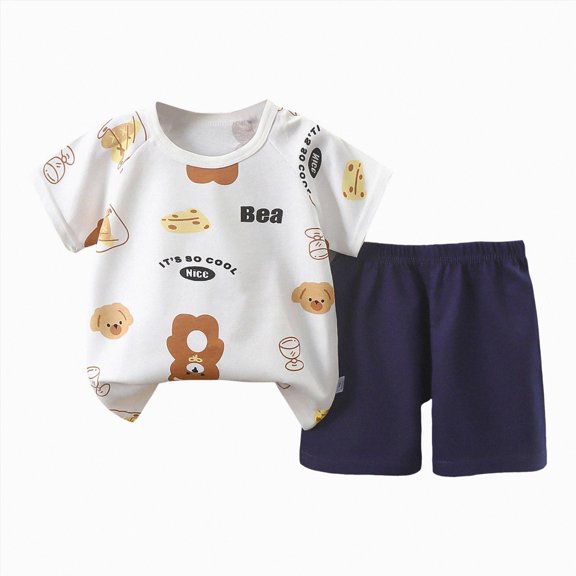 HCNTES Toddler Baby Boy Summer Clothes Embroidered Waffle Short Sleeve T-Shirts Elastic Shorts Newborn Infant Boy Outfits(3-6 Months,a156-White)