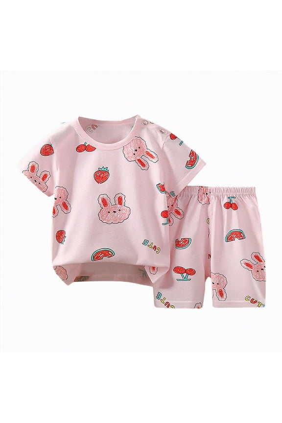 Toddler Baby Boy Summer Clothes Set Short Sleeves T-Shirt Tops + Shorts Cute Outfits Set Kid Shorts Girls For 2t 3t 4t 5t 6t 7t (C01-Light Pink,3-4 Years)