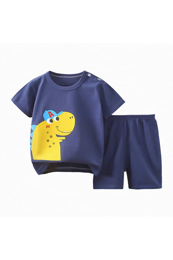 Toddler Baby Boy Summer Clothes Set Short Sleeves T-Shirt Tops + Shorts Cute Outfits Set Kid Shorts Girls For 2t 3t 4t 5t 6t 7t (C01-Dark Blue,5-6 Years)