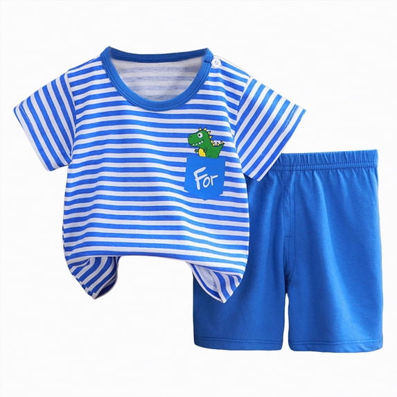 HCNTES Toddler Baby Boy Summer Clothes Short Sleeves T-Shirt Tops + Shorts Cute Outfits Set For 2t 3t 4t 5t 6t 7t 8t Kid School Activities(G-Blue,18-24 Months)