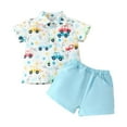 thumbnail image 1 of HCNTES Toddler Baby Boy Summer Dino Classic Combo Gingham Check and Dinosaur Print Short Sleeve Shirt + Distressed Denim Shorts,2-3 Years Sky Blue, 1 of 7