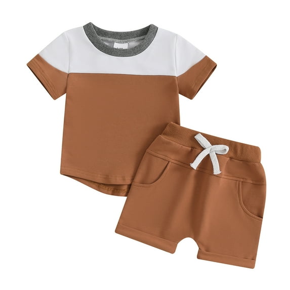 HCNTES Toddler Baby Boy Summer Outfit Patchwork Short Sleeve T Shirt Top Casual Shorts Set Clothes baby boy (18-24 Months,Brown)