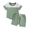 thumbnail image 1 of HCNTES Toddler Baby Boy Summer Outfit Patchwork Short Sleeve T Shirt Top Casual Shorts Set Clothes toddler shorts sets music(2-3 Years,Green), 1 of 7