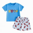thumbnail image 1 of HCNTES Toddler Baby Boy Summer Outfits Playful Crawfish Embroidered T-Shirt and Striped Shorts 2-Piece Set Toddler Boy Summer Clothes, 1 of 7