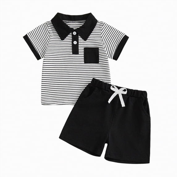 HCNTES Toddler Baby Boy Summer Spring Clothes Short Sleeves T-Shirt Tops + Shorts Cute Outfits Set For 2t 3t 4t 5t 6t 7t 8t Kid School Activities(D0-Black,18-24 Months)