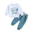 thumbnail image 1 of HCNTES Toddler Baby Boy Winter Spring Outfits Sweatshirt Tops Casual Pants 2Pcs Clothes Set, 3-6 Months White, 1 of 5