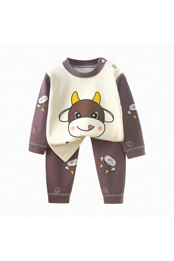 Toddler Baby Boys 2-piece Pajamas Sleepwear Spring Fall Winter Clothes For Kids Long Sleeve Shirt Tops + Pants Loungewear Outfits Set(A01-Coffee,12-18 Months)