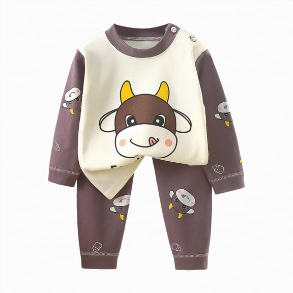 HCNTES Toddler Baby Boys 2-piece Pajamas Sleepwear Spring Fall Winter Clothes For Kids Long Sleeve Shirt Tops Pants Loungewear Outfits Set(A01-Coffee,3-6 Months)