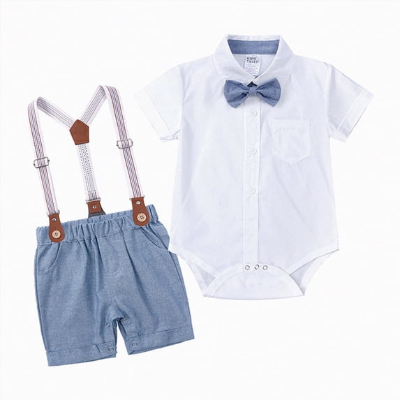HCNTES Toddler Baby Boys Clothes Cotton Summer Gentlemen Outfits Short Sleeve Bowtie Romper Suspender Shorts Outfits Suit Set