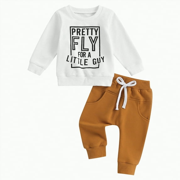 HCNTES Toddler Baby Boy Clothes Letter Print Long Sleeve Sweatshirt Pullover Pants 2Pcs Fall Winter Outfits(White&Z6,6-12 Months)