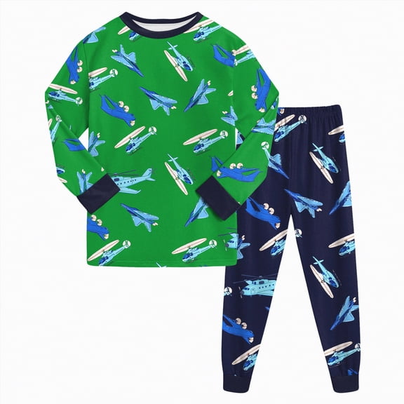 HCNTES Toddler Baby Boys Fall Winter Pajamas Outfits Set Long Sleeve Tops and Pants Dailywear Clothes Kids 2pcs Loungewear Outfits Set(A01-Green,7-8 Years)