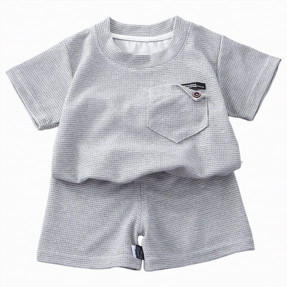 HCNTES Toddler Baby Boys Girls Clothes Ribbed Button-Down Shirt Tops +Shorts Pocket Outfit 2 PCS set 12 Months-5T Without Tee(Grey,6-12 Months)