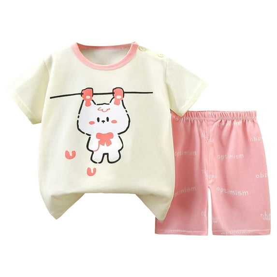 HCNTES Toddler Baby Boys Girls Dailywear & Loungewear Outfits Set Spring Summer Short Sleeve Shirt and Pants Set Kids 2-piece Pajamas Sleepwear(X05-Beige,3-9 Months)