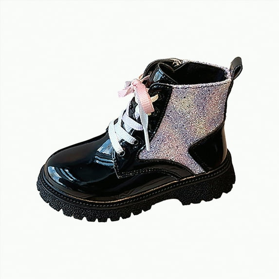 HCNTES Toddler Baby Boys Girls Hiking Boots Leather Non Slip Lace Up Outdoor Work Ankle Winter Boots(9.5,Black#i1)