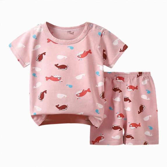 HCNTES Toddler Baby Boys Girls Summer Kid School Activities Clothes Short Sleeves T-Shirt Tops + Shorts Cute Outfits Set For Kids 2t 3t 4t 5t 6t 7t Kid Shorts(H01-Light Pink,6-12 Months)