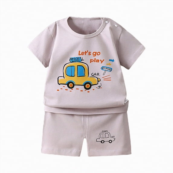 HCNTES Toddler Baby Boys Kid Outfits Set Children's Summer Outfit Short Sleeve T-shirt Elastic Waist Shorts 2 Piece Short Set For 2t 3t 4t 5t 6t 7t Kids(L2-Grey,6-12 Months)