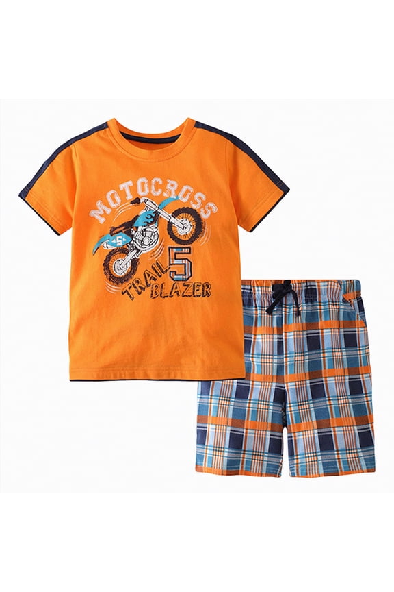 Toddler Baby Boys Summer Clothes Short Sleeves T-Shirt Tops + Shorts Cute Outfits Set For Kids 2t 3t 4t 5t 6t 7t 8t 9t(L2-Orange,6-7 Years)