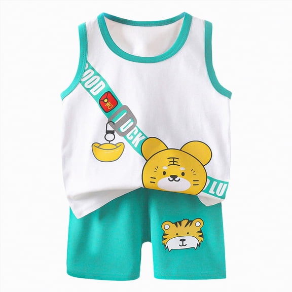 HCNTES Toddler Baby Cute Sleeveless Sleepwear & Dailywear Soft Vest and Elastic Shorts Set for Little Big Kids Summer Home Activities(A01-Green,3-4 Years)