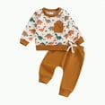 thumbnail image 1 of HCNTES Toddler Baby Girl Boys Fall Outfits Dinosaur Embroidery Long Sleeve Animal Sweatshirts Top Pants Clothes Set(Brown&E,2-3 Years), 1 of 7