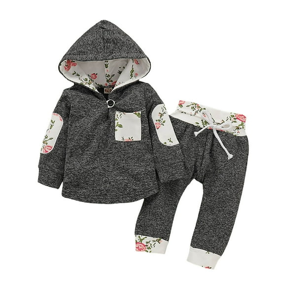 HCNTES Toddler Baby Girl Clothes 1T 2T 3T 4T 5T Fall Winter Outfits Contrast Color Long Sleeve Sweatshirt Pants Sets, Brown 3-6M