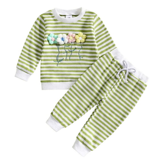 HCNTES Toddler Baby Girl Clothes 3 6 9 12 18 24 Months Fall Outfits Long Sleeve Sweatshirt Tops + Pants Set(0-6 Months,S818-Green)