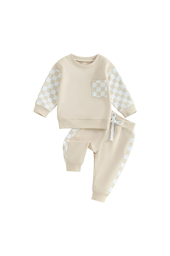 Toddler Baby Girl Clothes 6 12 18 24 Months Fall Outfits Long Sleeves Sweatshirt Tops Pants Set 1-5T(12-18 Months,S787-Beige)