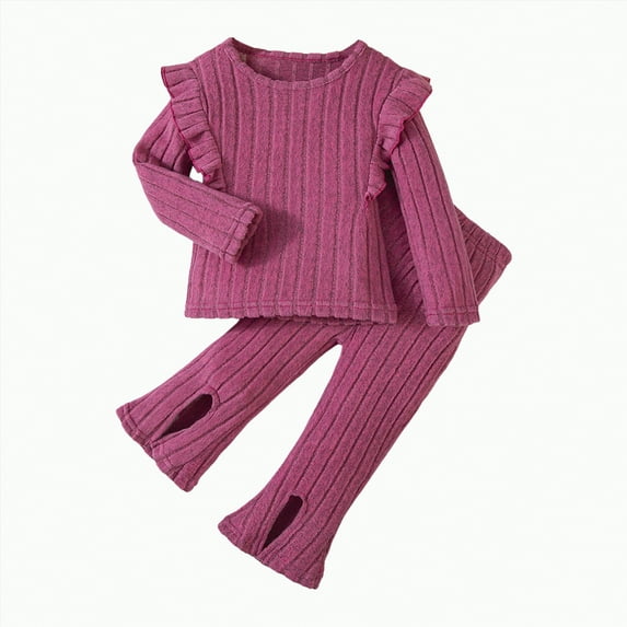 HCNTES Toddler Baby Girl Clothes Fall Winter Sweatsuit Flare Pants With Slit Outfits Girls Clothing(18-24 Months,Hot Pink_f1)