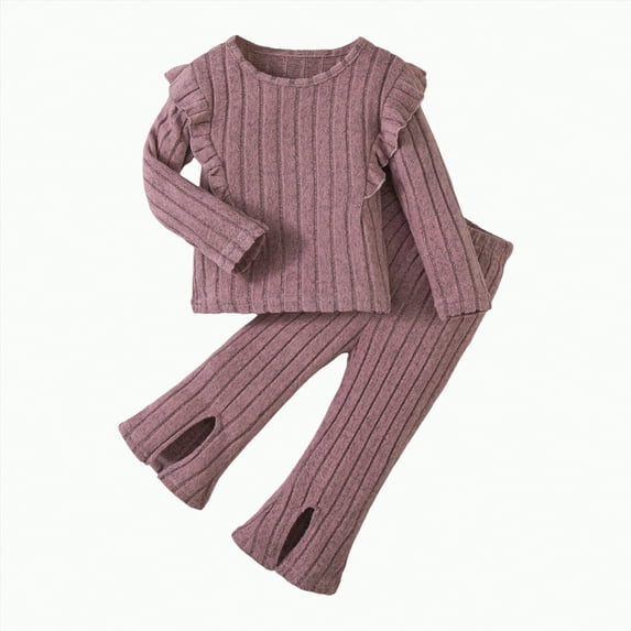HCNTES Toddler Baby Girl Clothes Fall Winter Sweatsuit Flare Pants With Slit Outfits Girls Clothing(6-7 Years,Pink_f2)