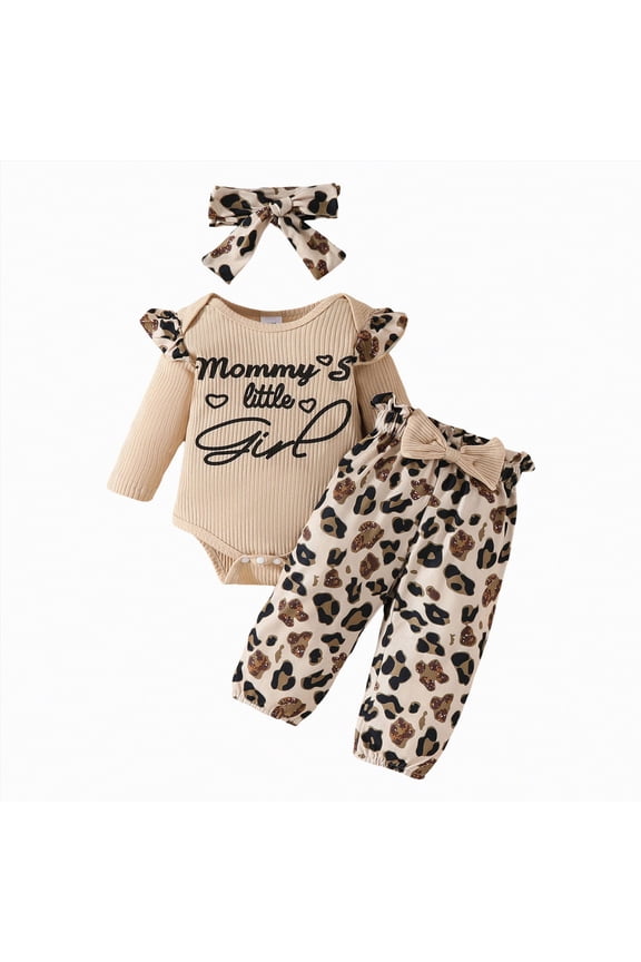 Toddler Baby Girl Clothes Infant Girl Outfits Set Fall Ruffle T-Shirt Top Pants Bow Headband Set Winter Clothes For kid 6 9 12 18 Months 3PCS Outfits(Z11-Beige,0-3 Months)