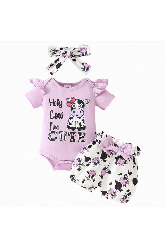 Toddler Baby Girl Clothes Newborn Infant Outfits Ruffle Romper+ Soft Pants + Cute Headband Sets For 6 12 18 24 Months Dailywear(Z01-Purple,12-18 Months)