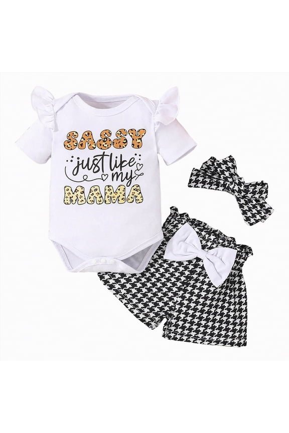 Toddler Baby Girl Clothes Newborn Infant Outfits Ruffle Romper+ Soft Shorts + Cute Headband Spring Summer Sets for Kids(Z01-White,3-6 Months)
