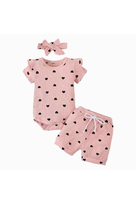 Toddler Baby Girl Clothes Spring Summer 2PCS Outfits Set Short Sleeve Romper With Elastic Shorts For Kids Girls Outdoor Play Fashion(Pink,9-12 Months)