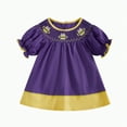 thumbnail image 1 of HCNTES Toddler Baby Girl Dress College Football Game Day Outfit Puff Short Sleeve Smocked Bubble Dresses Playwear(Purple,12-18 Months), 1 of 6