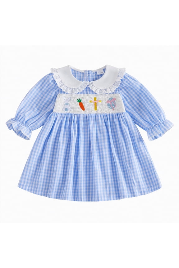 Toddler Baby Girl Easter Dresses Meaningful Easter Bunny Cross Carrot Smocked Gingham Dress for Church