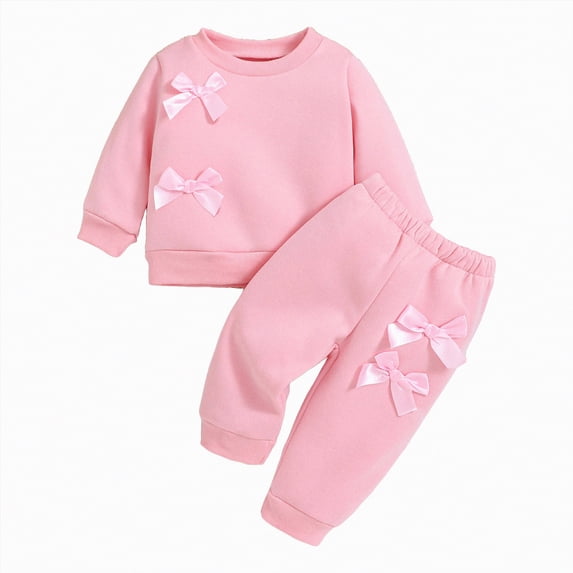 HCNTES Toddler Baby Girl Fall Outfit Cute Print Sweatshirt Tops Elastic Waist Pant Cute Infant Newborn Winter Clothes Set(Pink,12-18)