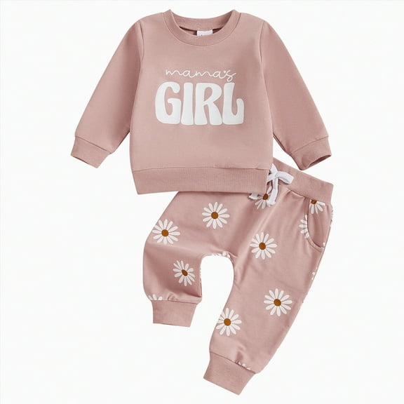 HCNTES Toddler Baby Girl Fall Outfits Long Sleeve Mamas Girl Sweatshirts Print Sweatpants 2Pcs Winter Clothes Set(Pink#4,6-12 Months)