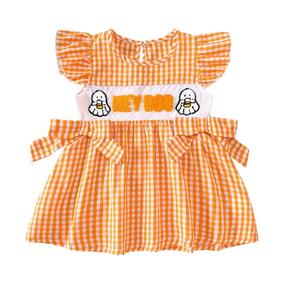 HCNTES Toddler Baby Girl Halloween Outfit Pumpkin Flying Sleeve A Line Dress for Party Cute Girls Halloween Dress(2-3 Years,R59-Orange)