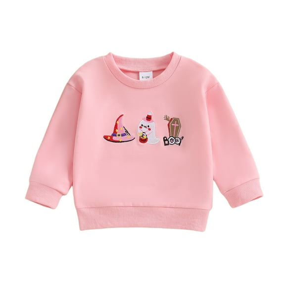 HCNTES Toddler Baby Girl Halloween Outfit Pumpkin Sweatshirt Crewneck Pullover Tops Long Sleeve Sweater Fall Clothes(2-3 Years,G365-Pink)