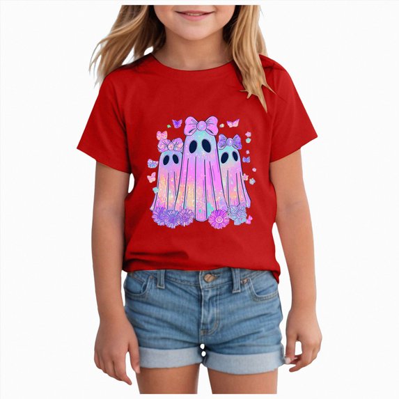 HCNTES Toddler Baby Girl Halloween Shirt Cute Ghost Pumpkin T-Shirt for Kids Short Sleeve Tee Fall Tops