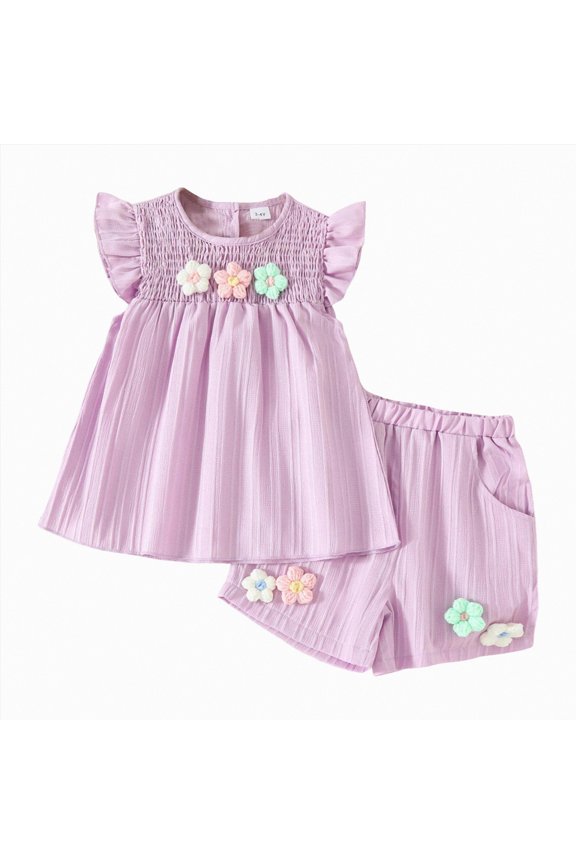 Toddler Baby Girl Outfits Floral Summer Clothes Infant Spring Waffle Short Sleeve Shirt Tops Cute Shorts Set