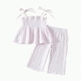 thumbnail image 1 of HCNTES Toddler Baby Girl Smocked Outfit Ruffle Halter Shirt Pants Set Toddler Bell Bottom Outfit Summer Clothes toddler girl clothes(6-9 Months,White), 1 of 9