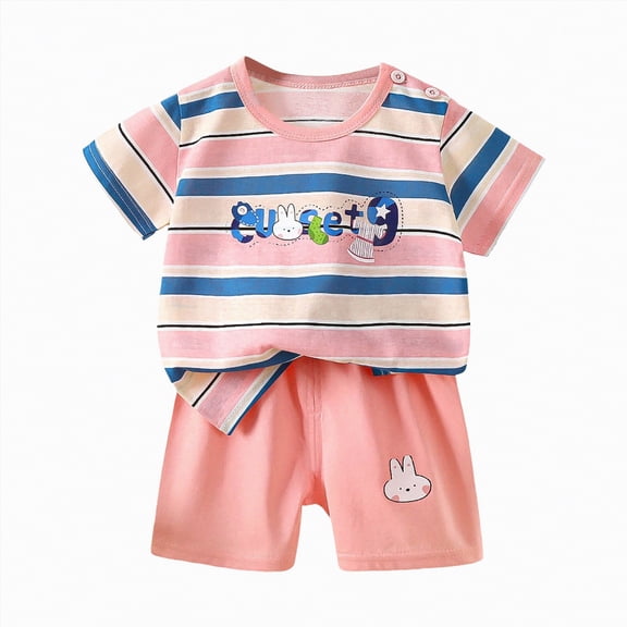HCNTES Toddler Baby Girl Summer Clothes Set Outfit Short Sleeve T-Shirt and Shorts 2Pcs Suit for Girls(3-6 Months,a192-Pink)