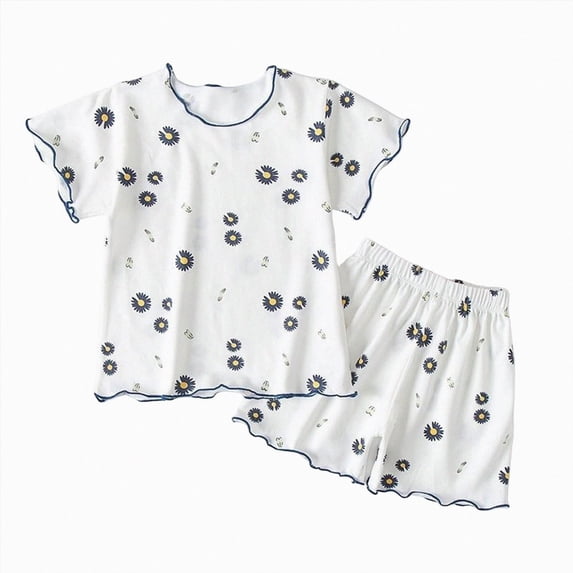 HCNTES Toddler Baby Girl Summer Clothes Set Print Ruffle Short Sleeve T-Shirt and Matching Shorts Leisure Girls Outfits