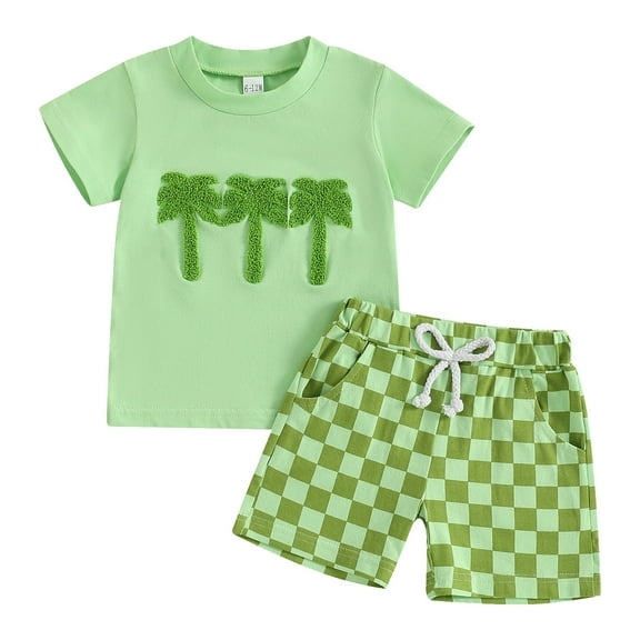 HCNTES Toddler Baby Girl Summer Clothes Star Graphic Short Sleeve Shirt T-Shirt Tops   Elastic Waist Shorts Outfit Set(18-24 Months,Green)