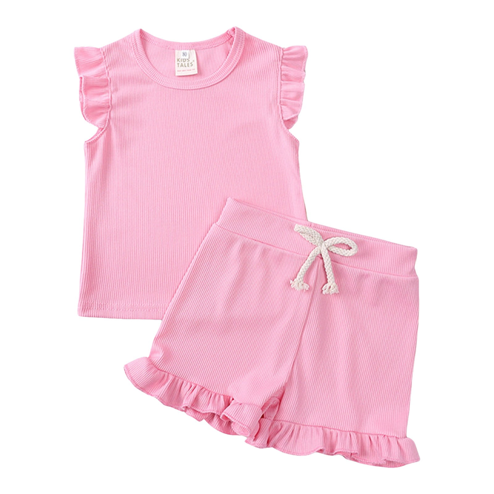 HCNTES Toddler Baby Girl Summer Outfit Heart - Shaped Graphic Short Sleeve Shirt T - Shirt Tops + Elastic - Waist Jean Shorts Set,3-4 Years Pink