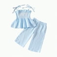 thumbnail image 1 of HCNTES Toddler Baby Girl Summer Outfits Crochet Camisole Top and Linen Pants 2PC Kids Bohemian Beach Clothes for Girls spring clothes baby(4-5 Years,Blue), 1 of 9