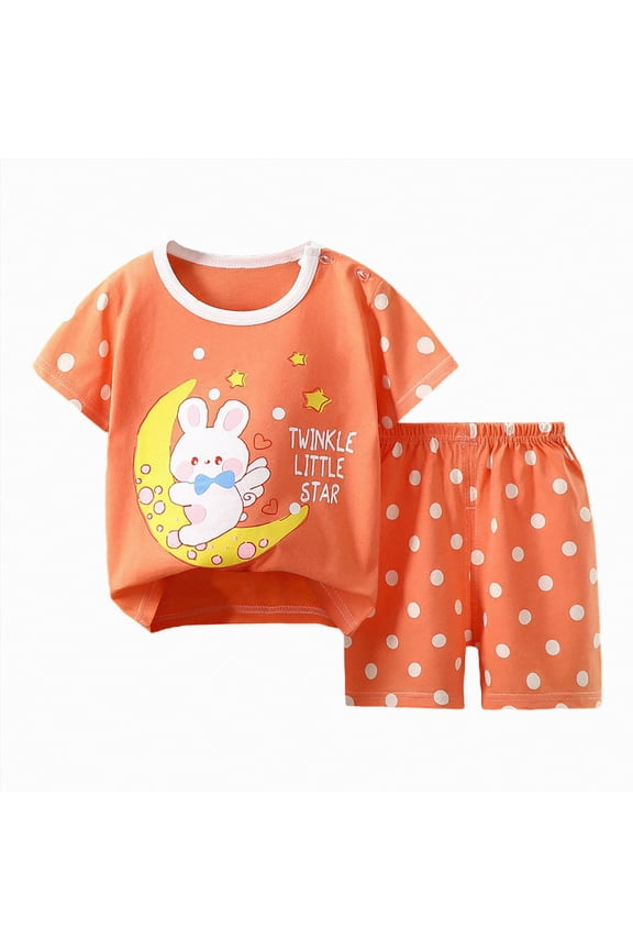 Toddler Baby Girls Boys Spring Summer Clothes Short Sleeves T-Shirt Tops + Shorts Cute Outfits Set For 2t 3t 4t 5t 6t 7t 8t 9y Kid Daily School Activities(Y01-Orange,18-24 Months)